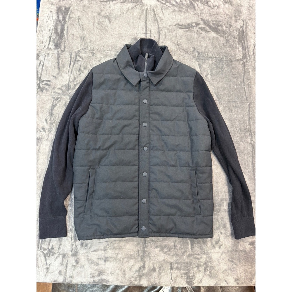 Massimo Dutti Hybrid Puffer Jacket Mens Navy Blue Extrafine Cotton Knit L